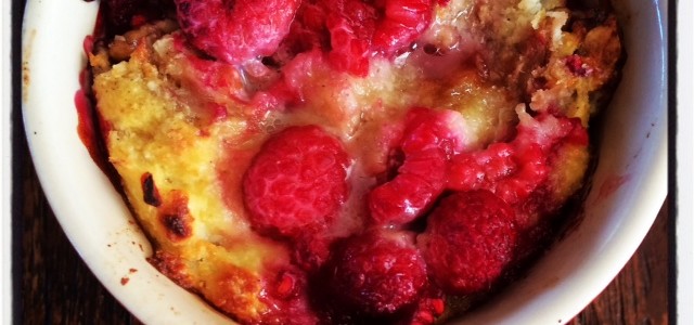 Lemon, coconut and raspberry pudding